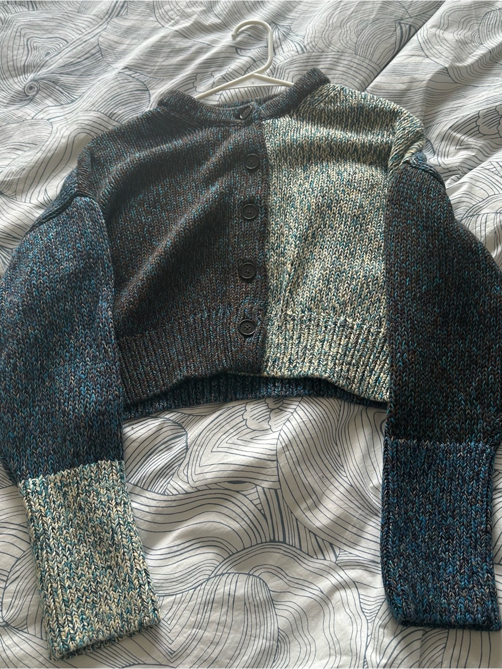 Banana Republic (NWT) Cotton Cropped Cardigan, Blue multi, Medium